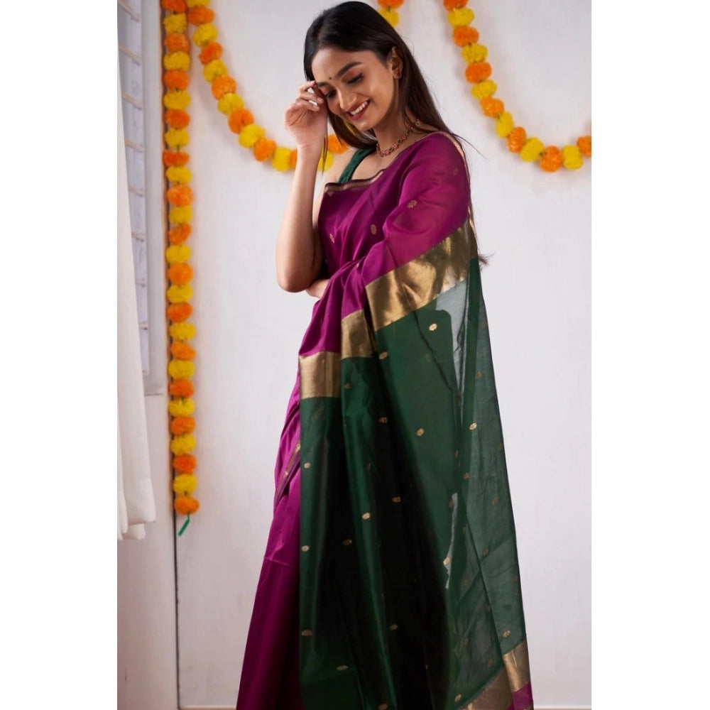 Women's Cotton Printed Saree With Unstitched Blouse 5.5Mtr (Wine)