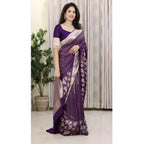 Women's Silk Printed Saree With Unstitched Blouse 5.5Mtr (Purple)