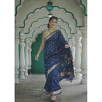 Women's Cotton Printed Saree With Unstitched Blouse 5.5Mtr (Navy Blue)