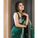 Women's Cotton Printed Saree With Unstitched Blouse 5.5Mtr (Green)