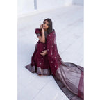 Women's Cotton Printed Saree With Unstitched Blouse 5.5Mtr (Maroon)