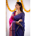 Women's Cotton Printed Saree With Unstitched Blouse 5.5Mtr (Blue)