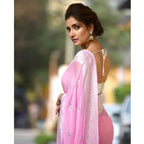 Women's Cotton Printed Saree With Unstitched Blouse 5.5Mtr (Pink)