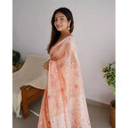 Women's Cotton Printed Saree With Unstitched Blouse 5.5Mtr (Peach)