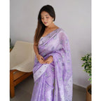 Women's Cotton Printed Saree With Unstitched Blouse 5.5Mtr (Lavender)