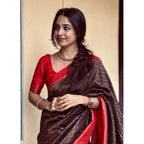 Women's Silk Printed Saree With Unstitched Blouse 5.5Mtr (Brown)