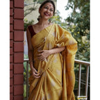 Women's Silk Printed Saree With Unstitched Blouse 5.5Mtr (Yellow)