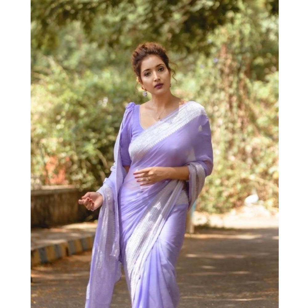 Women's Cotton Printed Saree With Unstitched Blouse 5.5Mtr (Lavender)