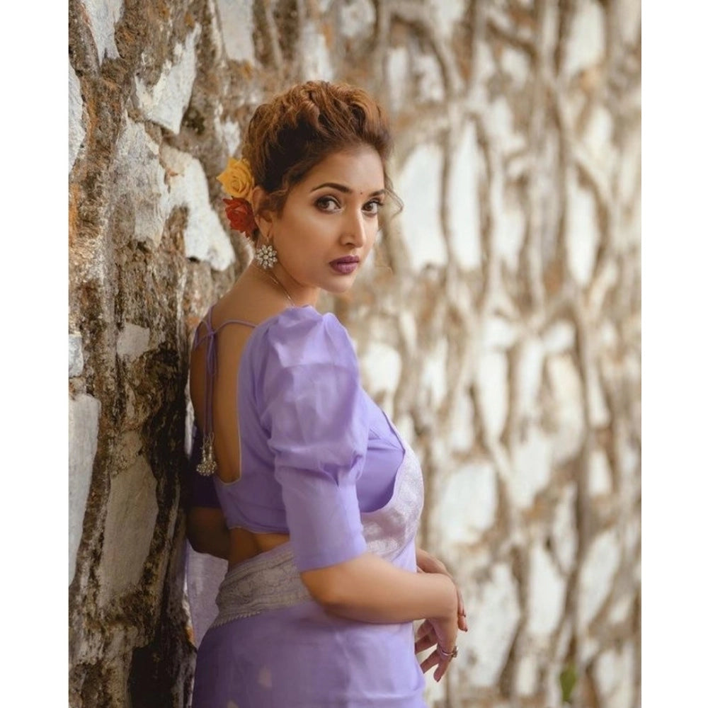 Women's Cotton Printed Saree With Unstitched Blouse 5.5Mtr (Lavender)