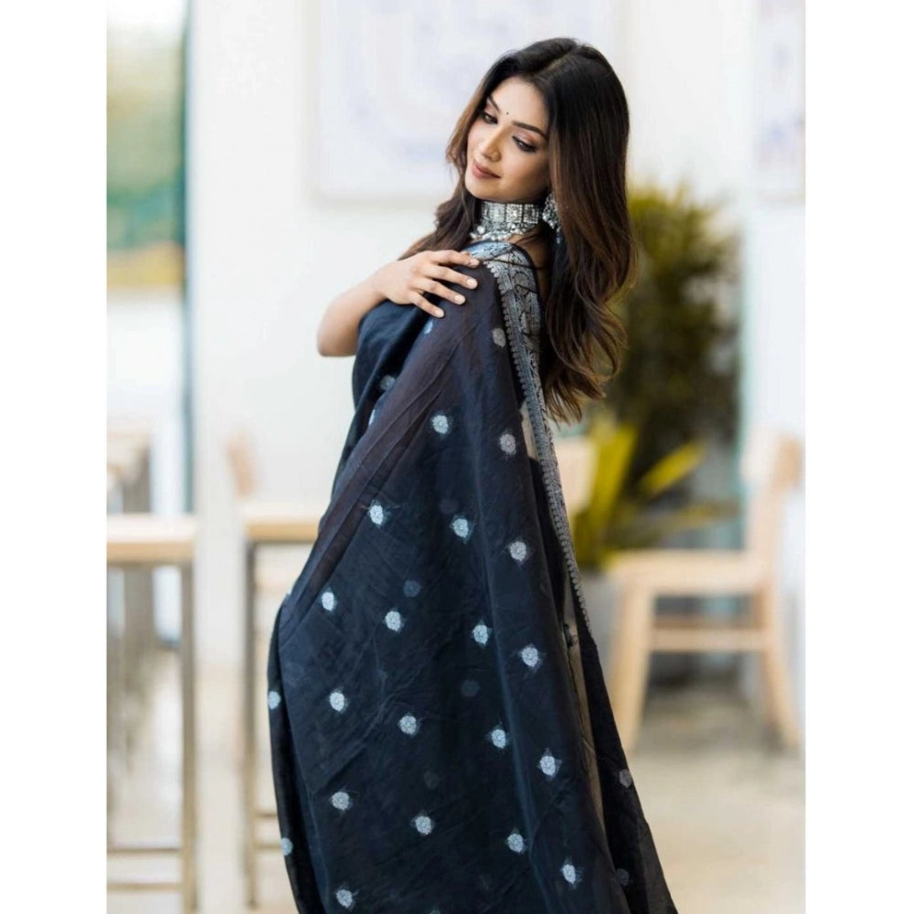 Women's Cotton Printed Saree With Unstitched Blouse 5.5Mtr (Black)