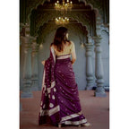 Women's Cotton Printed Saree With Unstitched Blouse 5.5Mtr (Purple)