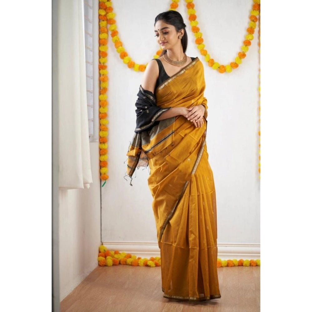 Women's Cotton Printed Saree With Unstitched Blouse 5.5Mtr (Yellow)