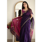Women's Cotton Printed Saree With Unstitched Blouse 5.5Mtr (Navy Blue)
