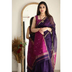 Women's Cotton Printed Saree With Unstitched Blouse 5.5Mtr (Navy Blue)