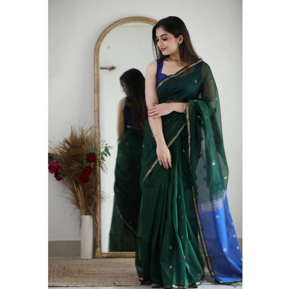 Women's Cotton Printed Saree With Unstitched Blouse 5.5Mtr (Green)