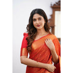 Women's Silk Printed Saree With Unstitched Blouse 5.5Mtr (Orange)