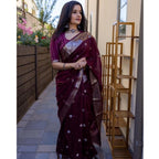 Women's Cotton Printed Saree With Unstitched Blouse 5.5Mtr (Maroon)