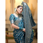 Women's Silk Printed Saree With Unstitched Blouse 5.5Mtr (Rama)