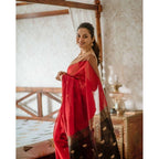Women's Cotton Printed Saree With Unstitched Blouse 5.5Mtr (Red)