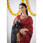 Women's Cotton Printed Saree With Unstitched Blouse 5.5Mtr (Red)