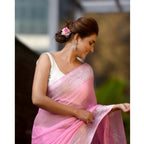 Women's Cotton Printed Saree With Unstitched Blouse 5.5Mtr (Pink)