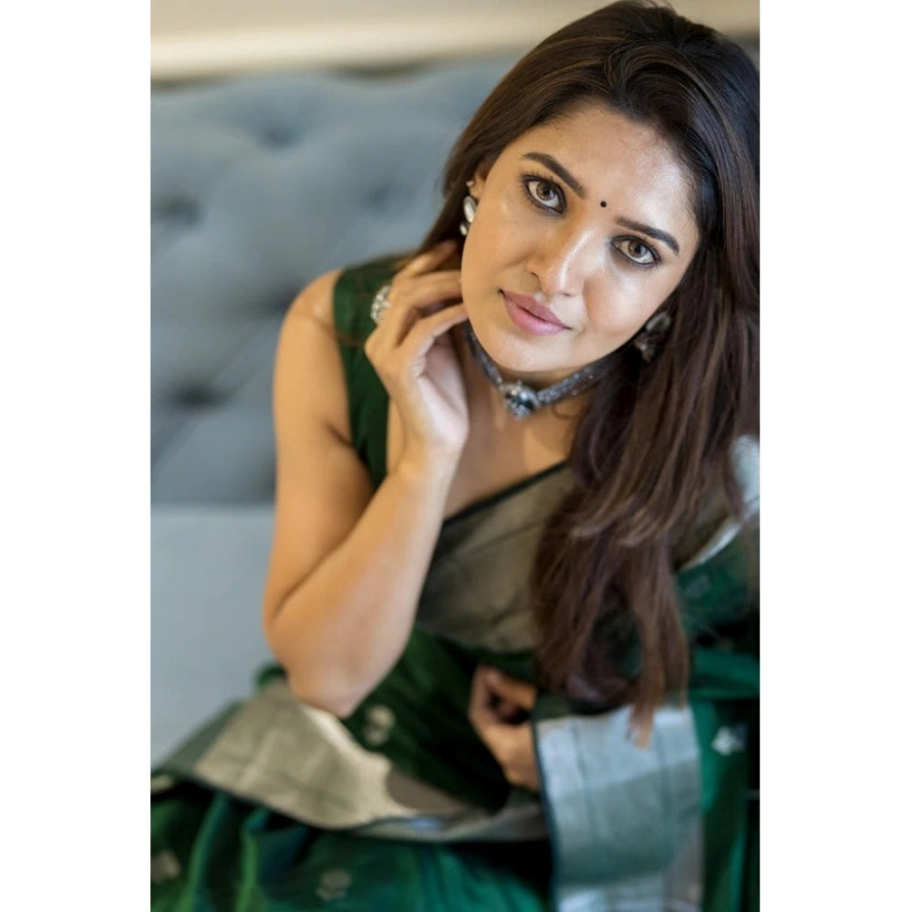 Women's Cotton Printed Saree With Unstitched Blouse 5.5Mtr (Green)