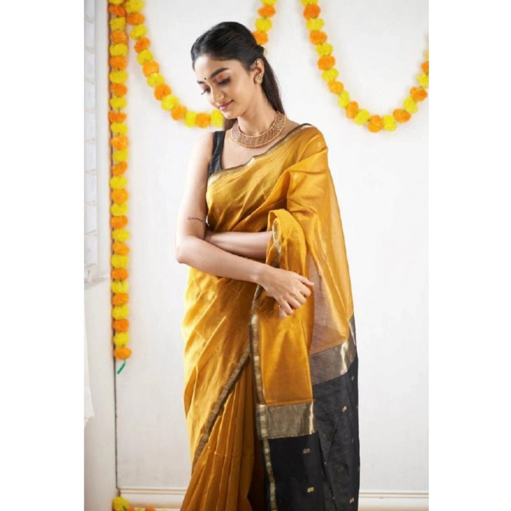 Women's Cotton Printed Saree With Unstitched Blouse 5.5Mtr (Yellow)