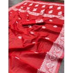 Women's Cotton Printed Saree With Unstitched Blouse 5.5Mtr (Red)