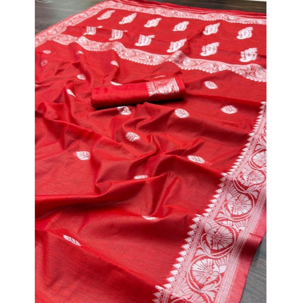 Women's Cotton Printed Saree With Unstitched Blouse 5.5Mtr (Red)