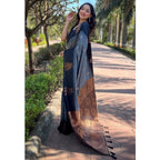 Women's Silk Printed Saree With Unstitched Blouse 5.5Mtr (Grey)