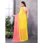 Women's Small Lace Georgette Solid Ready-to-Wear Saree With Unstitched Blouse 5.5 Mtr (Pink-Yellow)