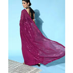 Women's Georgette Embellished Sequnece Bollywood Saree With Unstitched Blouse 5.5Mtr (Wine)