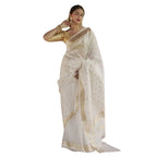 Women's Cotton Printed Saree With Unstitched Blouse 5.5Mtr (White)