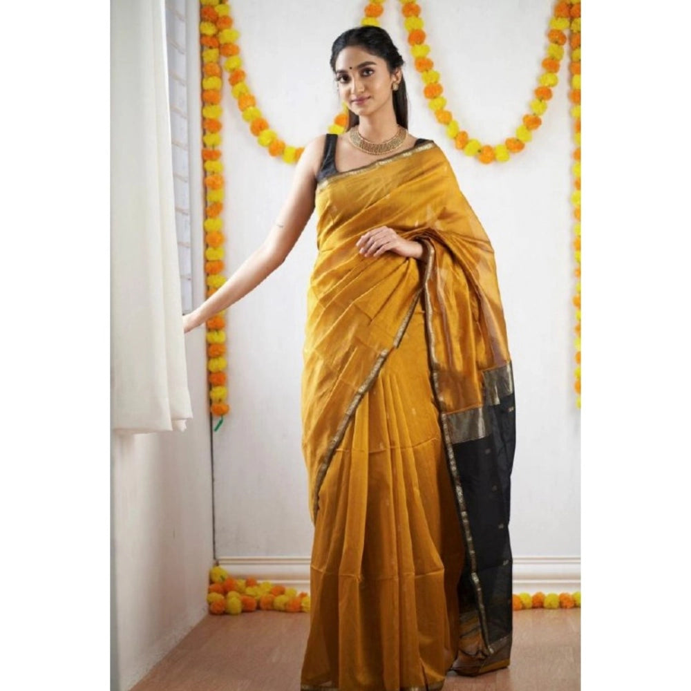 Women's Cotton Printed Saree With Unstitched Blouse 5.5Mtr (Yellow)