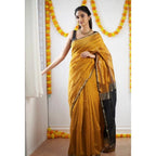 Women's Cotton Printed Saree With Unstitched Blouse 5.5Mtr (Yellow)