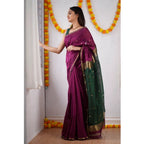 Women's Cotton Printed Saree With Unstitched Blouse 5.5Mtr (Wine)
