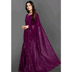 Women's Georgette Embellished Sequnece Bollywood Saree With Unstitched Blouse 5.5Mtr (Purple)