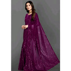 Women's Georgette Embellished Sequnece Bollywood Saree With Unstitched Blouse 5.5Mtr (Purple)