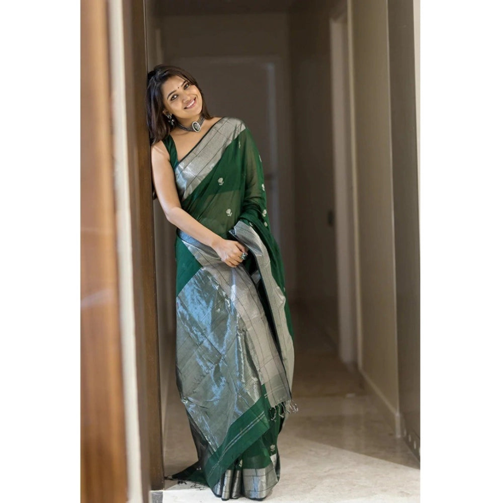 Women's Cotton Printed Saree With Unstitched Blouse 5.5Mtr (Green)