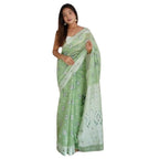 Women's Cotton Printed Saree With Unstitched Blouse 5.5Mtr (Pista)