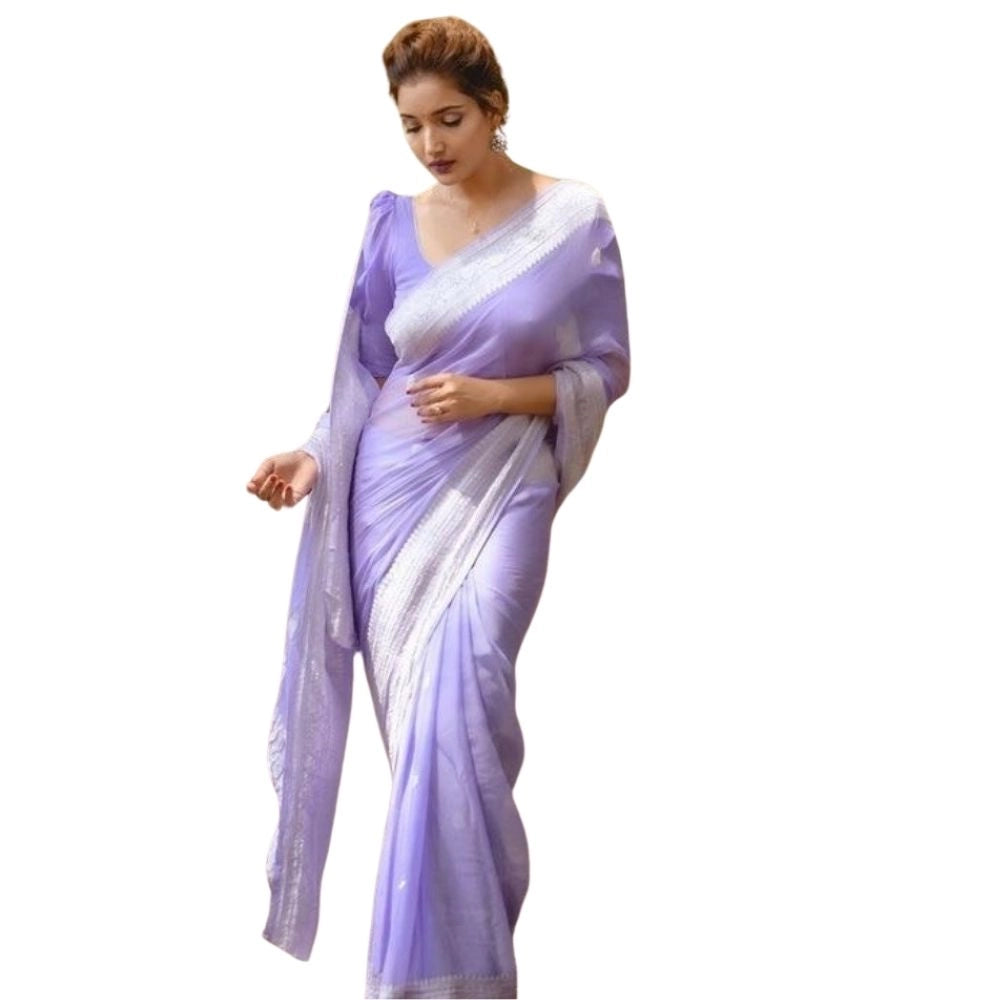 Women's Cotton Printed Saree With Unstitched Blouse 5.5Mtr (Lavender)