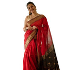 Women's Cotton Printed Saree With Unstitched Blouse 5.5Mtr (Red)