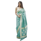 Women's Cotton Printed Saree With Unstitched Blouse 5.5Mtr (Sky)