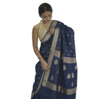 Women's Cotton Printed Saree With Unstitched Blouse 5.5Mtr (Navy Blue)