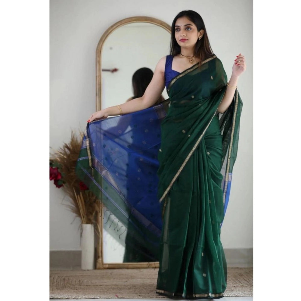 Women's Cotton Printed Saree With Unstitched Blouse 5.5Mtr (Green)