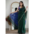 Women's Cotton Printed Saree With Unstitched Blouse 5.5Mtr (Green)