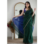 Women's Cotton Printed Saree With Unstitched Blouse 5.5Mtr (Green)
