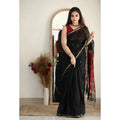 Women's Cotton Printed Saree With Unstitched Blouse 5.5Mtr (Black)