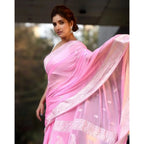 Women's Cotton Printed Saree With Unstitched Blouse 5.5Mtr (Pink)