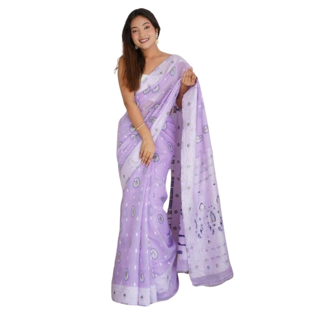 Women's Cotton Printed Saree With Unstitched Blouse 5.5Mtr (Lavender)